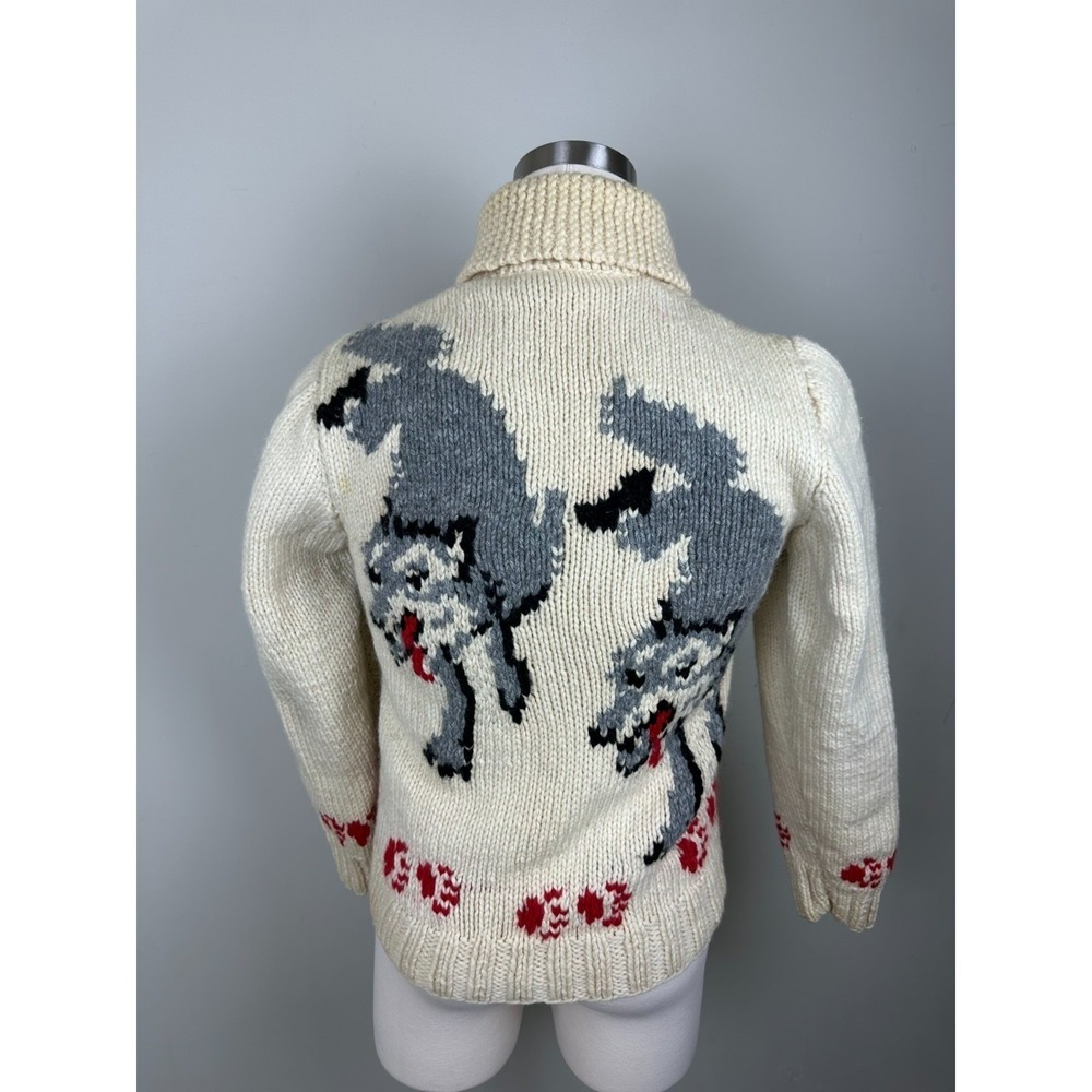 RARE Vintage 1950s Wolf Mary Maxim Cowichan Sweater Wool 100% Large - Picture 10 of 16